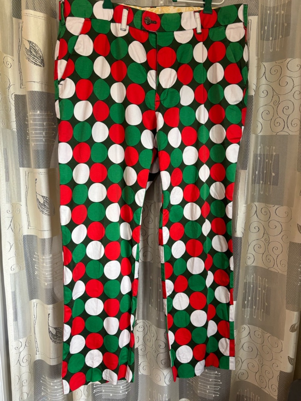 Loudmouth Men's Custom Size Pants - (Jingle Balls) Green, Red & White Polka Dot